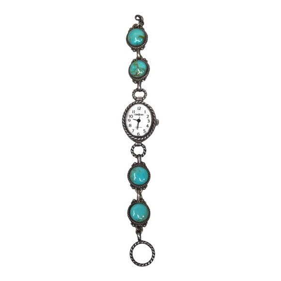 Corazon Jewelry - Vintage Corazon Womens Sterling Silver Turquoise Bracelet Watch Good Fortune SEE